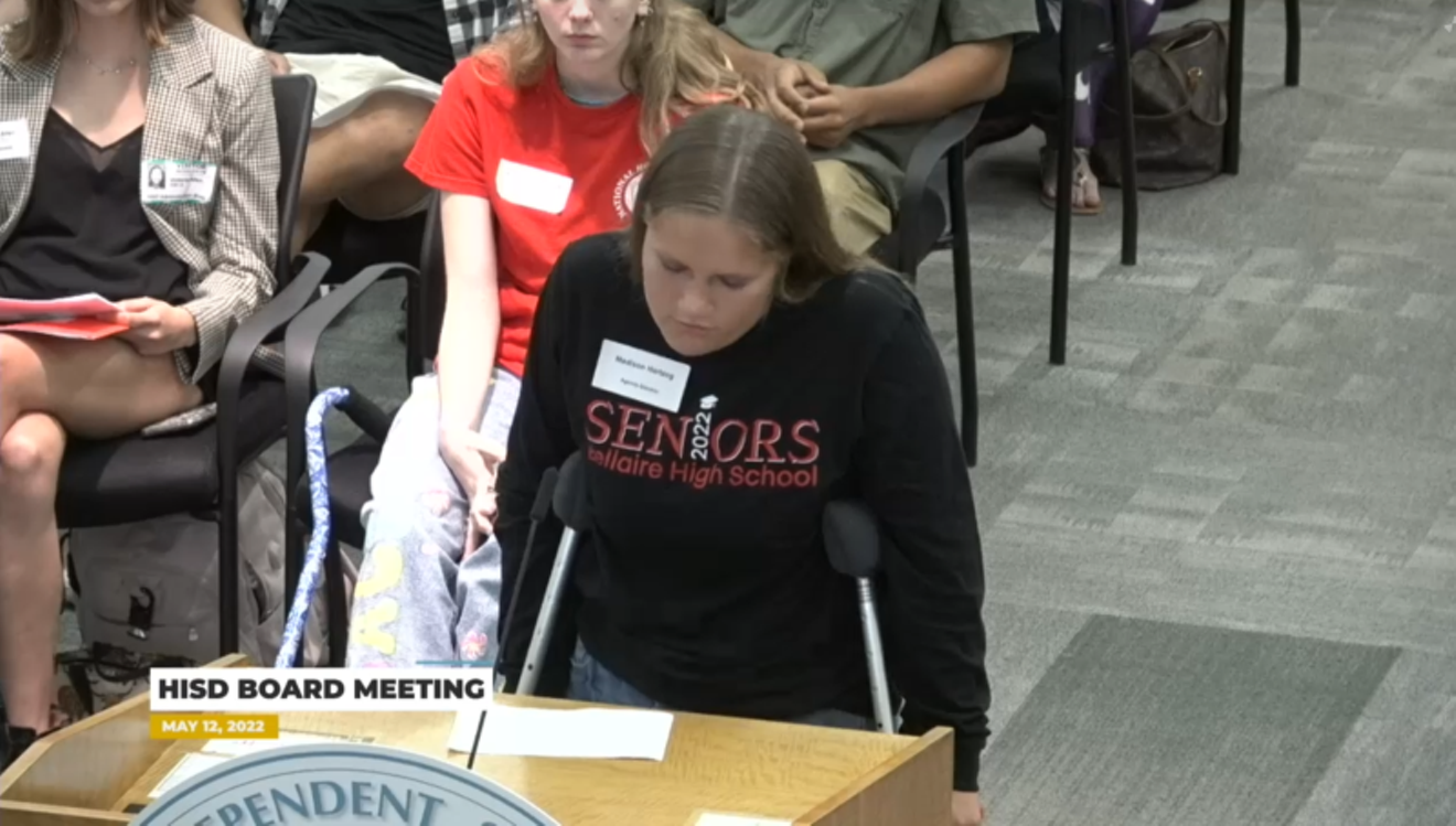Madison Hartzog was one of several Bellaire High students to argue for the reinstatement of their principal.