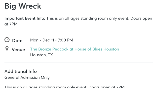 BIG WRECK AT HOUSTON HOUSE OF BLUES ON DECEMBER 11TH
