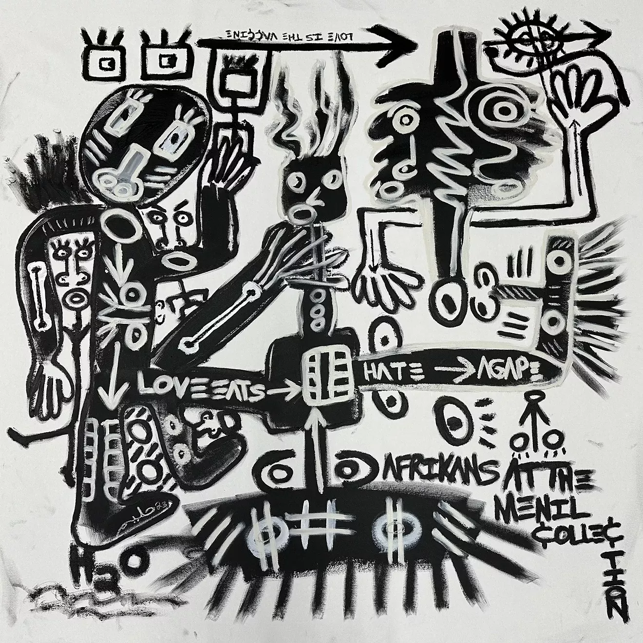 Halim Flowers, "Afrikans At The Menil Collection", 2023. acrylic, oil stick on canvas, 60 x 60 inches