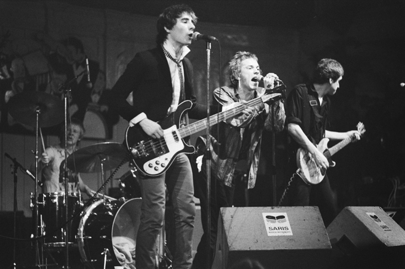 The Sex Pistols early in their career. By the time Michael Goldberg spoke to them, the lineup had changed and they were near the end. Guitarist Steve Jones (right) did not have a high opinion of music journalists in general.