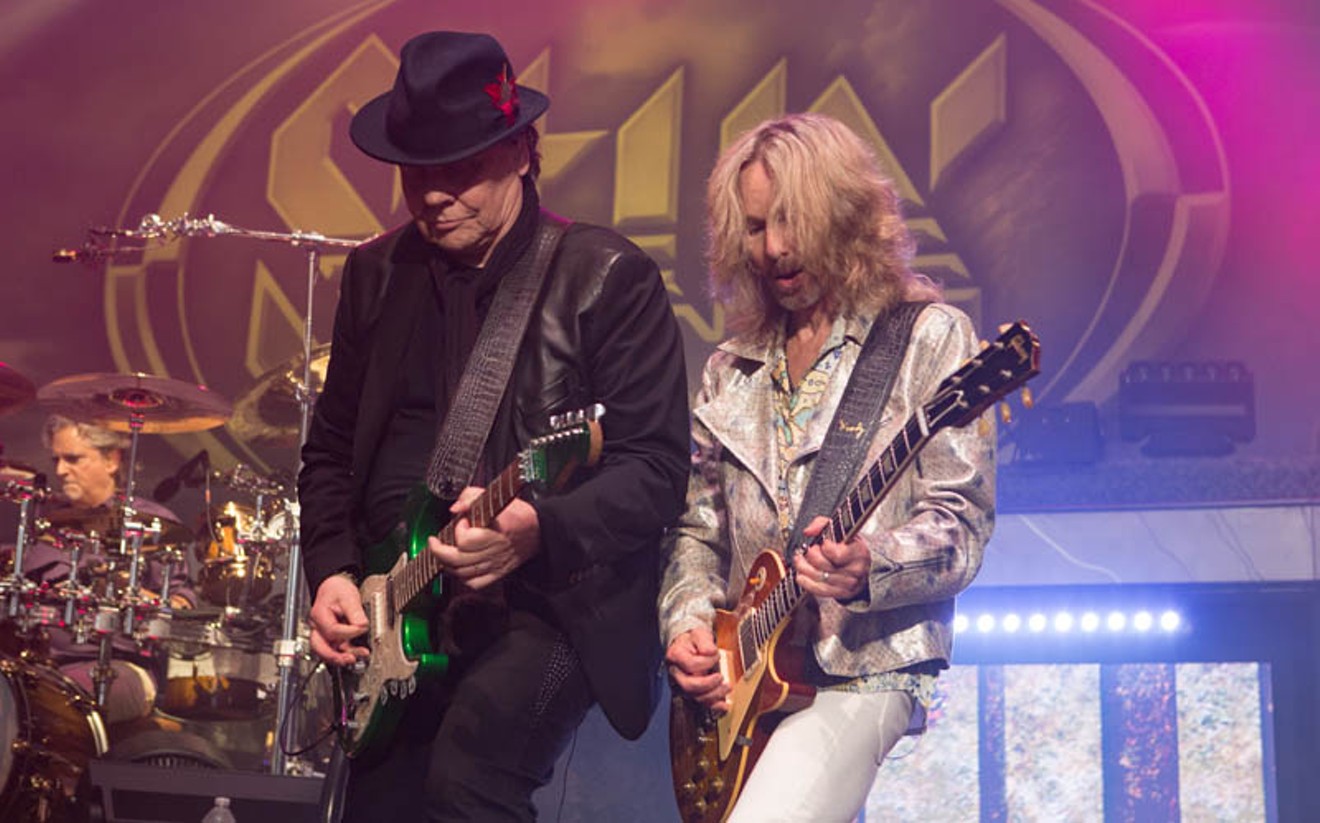 Styx's James "JY" Young and Tommy Shaw on guitars. Todd Sucherman is on drums.