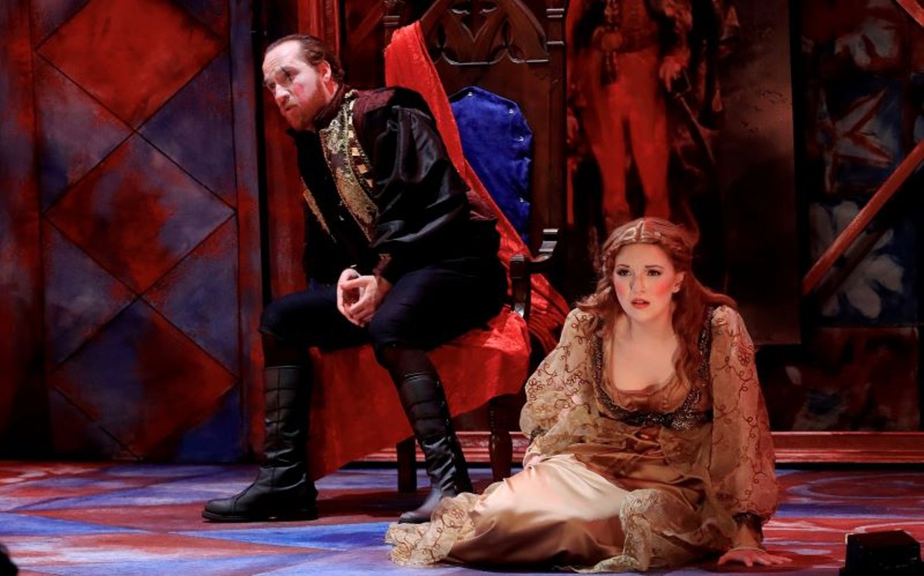 Baritone Nathan Matticks as Rigoletto  and soprano Catherine Goode as Gilda in Opera in the Height's production of Verdi's Rigoletto.