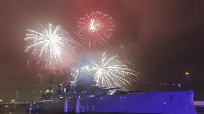 Image: Sparks & Stripes Over Battleship Texas
