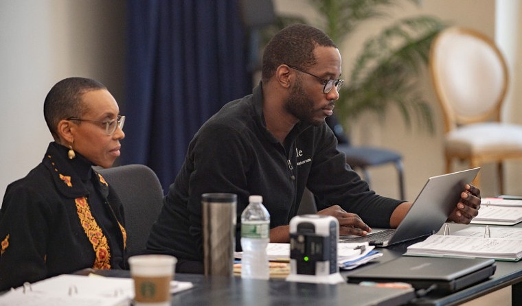 Thompson at the workshop with librettist Andrea Davis Pinkney. - PHOTO BY MATTHEW FRIED