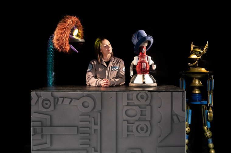 L-R: GPC, Emily Connor, Tom Servo and Crow T. Robot - PHOTO BY BRANDI MORRIS, COURTESY OF SOCIETY FOR THE PERFORMING ARTS
