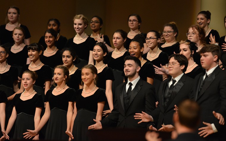 Tompkins High School Chorale (Katy ISD) performing in 2019 Hear the Future Invitational Concert. - PHOTO BY JEFF GRASS PHOTOGRAPHY