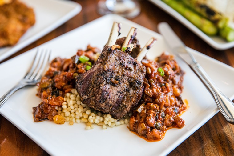 The Hell's Kitchen Rack of Lamb is served over couscous with a tasty eggplant caponata. - PHOTO BY BECCA WRIGHT
