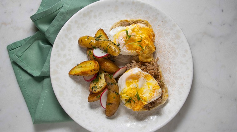 The Pulled Pork Benedict gives a taste of Texas. - PHOTO BY THE LAURA HOTEL, AUTOGRAPH COLLECTION