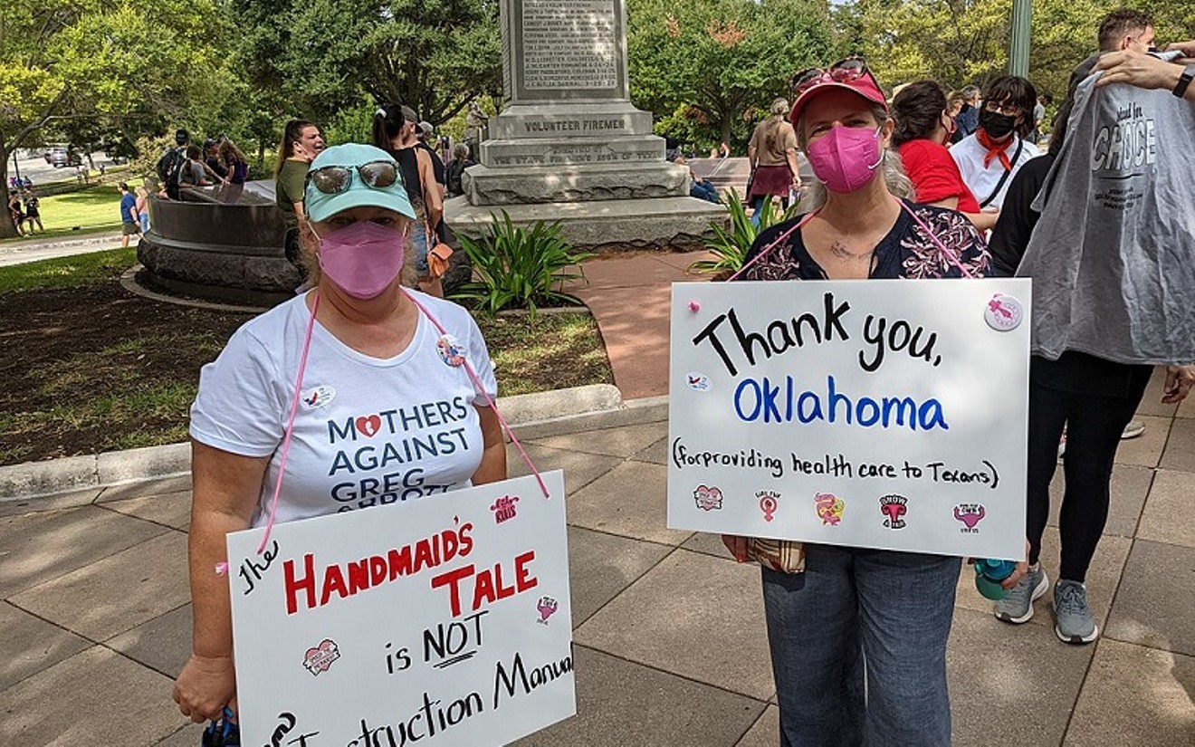 Texas women thanking Oklahoma for taking abortion patients.