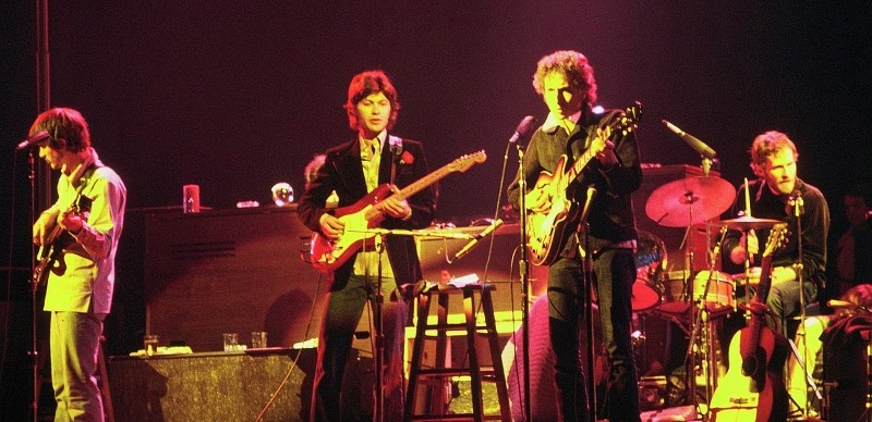 Bob Dylan onstage with The Band in 1974.  Dylan's new book, The Philosophy of Modern Song, examines over 60 tunes  by artists ranging from Johnny Cash to Little Richard to Nina Simone to Willie Nelson.