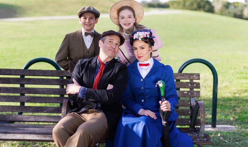 (L-R) Matt Loehr and Olivia Hernandez sitting. Daniel Karash and Abbilyse Caudle, standing. In the TUTS production of Mary Poppins.