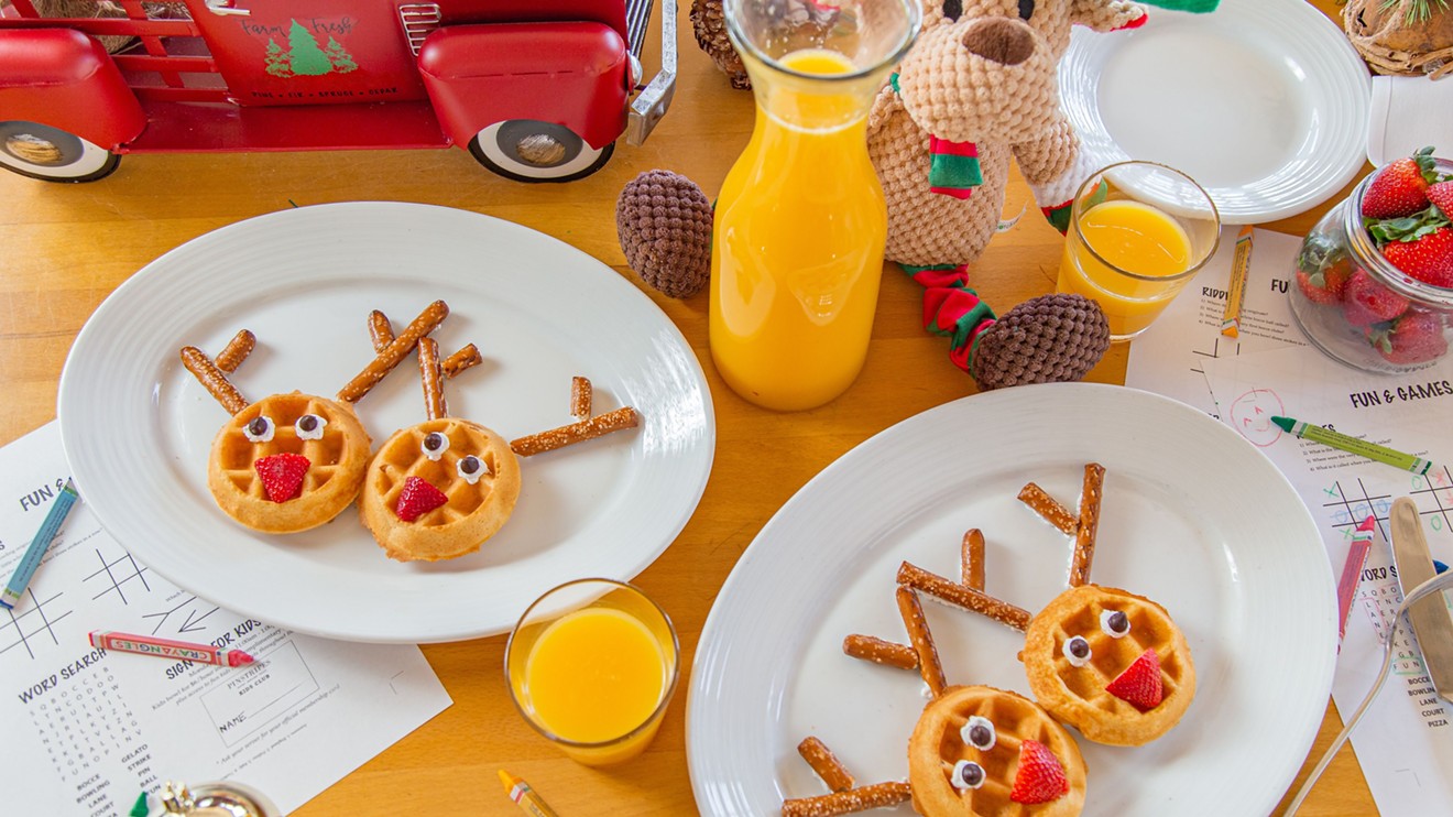 Bring the kids to Pinstripes for fun waffles and Santa, too.