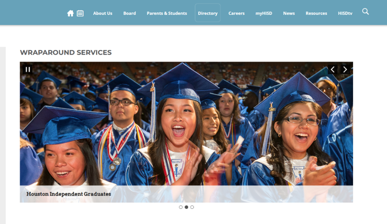 Houston ISD's website page about its wraparound services.